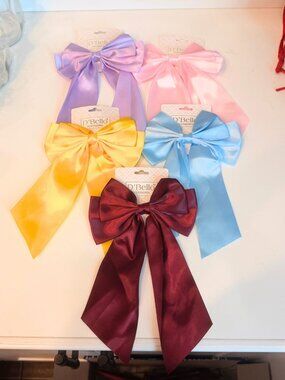 Lot of 5 D'Bello Satin Girls Hair Bows NEW Clips Cheer Dance Holiday Dress Up